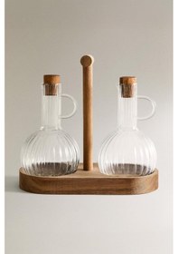Resim Digithome Bambu Standlı 2'li Borosilikat Cam Zeytinyağı Ve Sıvıyağ Şişesi Yağdanlık F/12 C1-1-289 