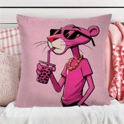 Resim 1 adet Pembe Panter Peluş Yastık Kılıfı - Şık Gözlük ve İçecek Tasarımı ile Yumuşak Kare Yastık, Polyester, Fermuar Kapatma, Makinede Yıkanabilir - Kanepe, Yatak Odası, Araba Dekoru, Yatak Odası Dekoru için İdeal|Oyunca Tasarımı|Fermuarlı Kılıf, Sevimli Yastıklar 