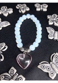 Resim El Yapımı Opal Görünümlü Boncuklu Bileklik Pembe Kalp Charm Det 