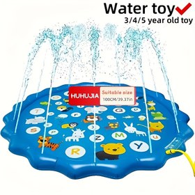 Resim 100cm/39.37in Ekstra Büyük Boy Lüks Dış Mekan Oyuncağı, 3/4/5 Yaş Arası Çocuklar İçin Uygun Oyuncaklar, Yazlık Bahçe Su Oyuncağı, Taşınabilir Yüzme Havuzu, Çocukların Öğrenme Oyuncakları Harflerden A'dan Z'ye, Karikatür Sulama Matı 