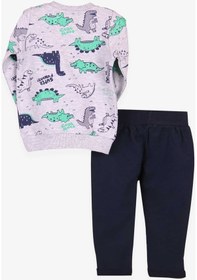 Resim Breeze Erkek Bebek Eşofman Takımı Dinozor Baskılı Gri (9 Ay-1.5 Yaş) 