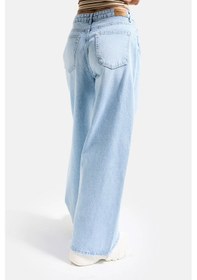 Resim Itsbasic Kadın Ice 4s6-3 Süper Baggy Fit Bol Kesim Orta Bel Denim Jean Buz Mavi 