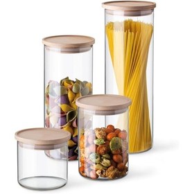Resim Simax Ahşap Kapaklı Cam Kavanoz Orta Bakliyat Kuruyemiş Kuru Gıda 1 Adet Ahşap - Şeffaf 