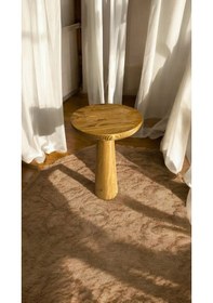 Resim Wooden Ahşap Konik Model Tekli Mantar Yan Sehpa Modern Meşe Renk 