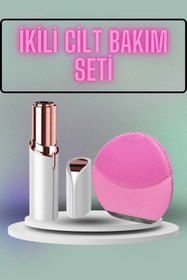 Resim shopwave KAŞ BIYIK VE YÜZ EPİLASYON ALETİ VE TİTREŞİMLİ YÜZ TEMİZLEME MASAJ ALETİ İKİLİ SET 