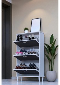 Resim Eliusta Duru 72 Cm Genişlikte Antrasit Renk Ayaklı Ayakkabılık Antre/kapı Önü 72x127x26 Cm Ayakkabılık Antrasit 