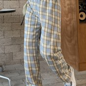 Resim 1 adet Kadın Yüksek Bel Ekose Polarlı Geniş Bacaklı Pantolon, Rahat Stil Polyester Kalın Sıcak Kış Pantolonu, Yetişkin Uzun Boy, Dokuma Kumaş 