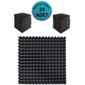 Resim Akustik Ses Yalıtım Süngeri 50x50x4 Piramit Kesim Yapışkansız/24 Ad 