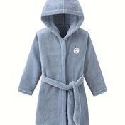 Resim Gençler Kapüşonlu Bornoz, %100 Polyester Flanel Polar, Uzun Kollu Düz Renkli Robe, Rahat Tarz, Normal Kesim, Erkek ve Kız Çocukları İçin, Sonbahar/Kış Sezonu 