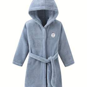 Resim Gençler Kapüşonlu Bornoz, %100 Polyester Flanel Polar, Uzun Kollu Düz Renkli Robe, Rahat Tarz, Normal Kesim, Erkek ve Kız Çocukları İçin, Sonbahar/Kış Sezonu 