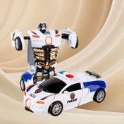 Resim 1 adet Şekillendirme Robot Araba Oyuncak - Mekanik Kollar ve Detaylı Tekerleklerle Polis Arabasından Robota Dönüşen ABS Plastik, Erkek Çocuklar için Eğlenceli Hediye, Mavi ve Beyaz Tasarım 
