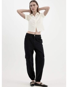 Resim Defacto Jogger Gabardin Pantolon Normal Bel Basıc Kargo Cepli B0454AX23AU Siyah 