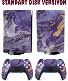 Resim KT Decor Gold Mor Mermer Playstation 5 Full Sticker Kaplama Seti 