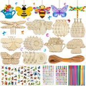 Resim 276 parça böcek temalı ahşap el sanatları, Çocuklar için el sanatları seti, 30 böcek ahşap blokları, 12 sulu boya kalemi, 202 taş, 30 ip, 2 çıkartma, Çocuklar için el sanatları, Çocuklar için DIY doğum günü el sanatları, Kış ve Yeni Yıl için mükemmel 