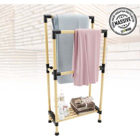 Resim SEOWOOD Ahşap Banyo Havluluk Raflı 2 Askılı 48 Cm Genişlik 