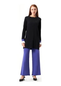 Resim Mizalle Kol Piliseli Rayon Triko Siyah-mürdüm Tunik Siyah 