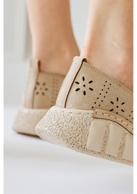 Resim Bethina Bej Süet Perçin Detaylı Lazer Delikli Babet 001 