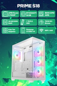 Resim Game Garaj Prime S18 AMD Ryzen 5 7500F 32GB RAM 1TB SSD RTX5060Ti 16GB FreeDOS Oyuncu Tavsiye Sistem 