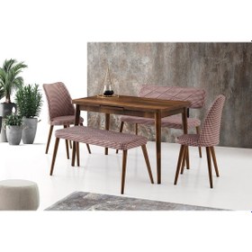 Resim Sweethomemasasandaly Açılır Silva Ceviz Masa + Ekol Bench Takım 