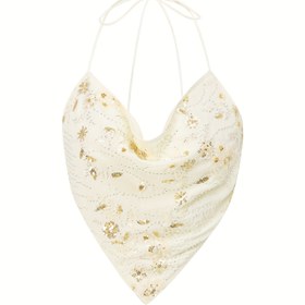 Resim Kadınların Zarif Payetli Spagetti Askılı Atleti - Kalp Desenli, Kolsuz, Siyah Altın Payetli, Günlük veya Hafta Sonu Kıyafetleri İçin Mükemmel, Günlük Giyim | Zarif Spagetti Askılı | Payetli Süslemeler 