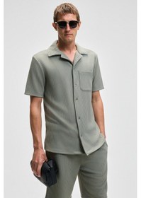 Resim Grimelange ERMANO Erkek Regular Fit Kısa Kollu Gömlek Yaka Düğmeli Haki Gömlek 
