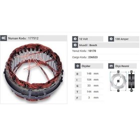 Resim 12v Alternatör Statör Bosch Tipi 130 A 6 Uçlu-tırnaklı N11.388 