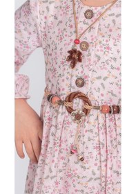 Resim Müslin Kumaş Kız Çocuk Uzun Kol Tesettür Elbise M00705 Açık Pembe 