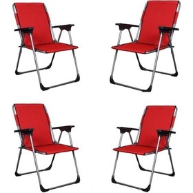 Resim Alin Metal 4''lü Katlanır Lüks Kamp Piknik Sandalyesi Kirmizi Kırmızı 