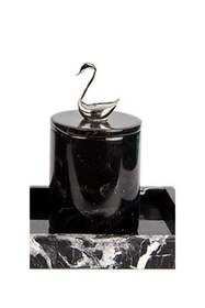 Resim MIARIK DESIGN & DEKORASYON Dekoratif Sıyah Mermer Pamukluk Gümüş Sılver Kuğu Detaylı 