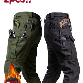 Resim 2 adet Erkek Polar Astarlı Sıcak Taktik Pantolon - ve Rüzgar Geçirmez Köpekbalığı Derisi Yumuşak Kabuklu, Çok Fonksiyonlu Cepler, Yürüyüş ve Eğitim gibi Açık Hava Aktiviteleri için Mükemmel - Kahverengi, Yeşil, Siyah, Gri renklerde mevcut, Spor Tasarımı | Pantolon 