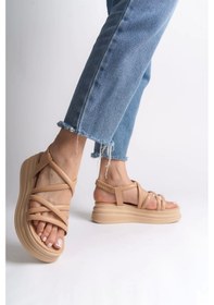 Resim Bella Lastikli Şerit Detaylı Ortopedik Taban Kadın Sandalet Tt - Ten Ten 