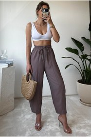 Resim Lady Pixie Gofre Kumaş Yanlardan Cepli Şalvar Pantolon 