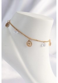 Resim Mey İthalat 316l Çelik Gold Renk Zirkon Taşlı Yıldızlı Halhal Altın 