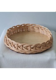 Resim El Yapımı Bambu Rattan Örgü Yuvarlak Dekoratif Tepsi 25cm Ahşap 