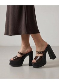 Resim Asmi Shoes Kadın Soha Kahve Rugan Toka Detaylı 12 Cm Ortopedik Platform Topuklu Terlik Kahverengi 