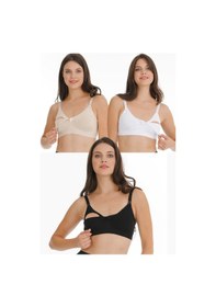 Resim Parlingerie 3lü Hamile Emzirme Sütyeni Dantelli Kapsız Siyah-beyaz-ten Siyah - Beyaz - Ten 
