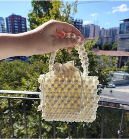 Resim İnci Zarafetiyle Şık İnci Mini El Çantası - Nikah Düğün Özel Gün 3461000000298 Beyaz 