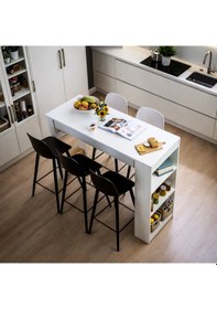 Resim Solo Modern Ada Mutfak Masası Raflı Yemek Masası - Beyaz Beyaz 