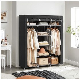 Resim Bez Dolap Xxl İki Askılıklı Ortadan Raflı Dolap Hugo Siyah Gardırop Siyah 