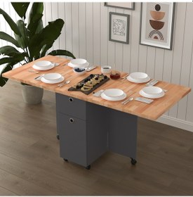 Resim Masif Ahşap Tablalı Katlanır Masa Çalışma Yemek Masası Kayın 