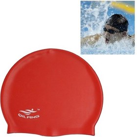 Resim Yetişkin Düz Renk Su Geçirmez Silikon Yüzme Bonesi Kırmızı 