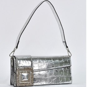 Resim Elatae Kadın Omuz Askılı Kroko Desen Rugan Abiye Çanta Gümüş 17342 Gümüş 