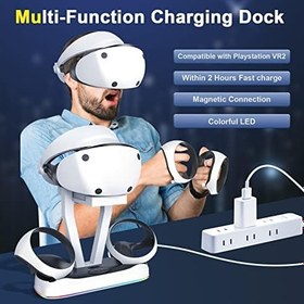 Resim PS VR2 Şarj İstasyonu, LED RGB Işık ve Manyetik Arayüzlü PS5 VR2 Sense Denetleyicileri için Şarj İstasyonu, PSVR 2 için Kulaklık Standlı Şarj İstasyonu, Playstation VR 2 Aksesuarları için 