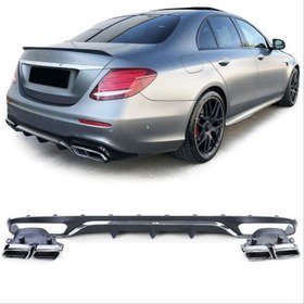 Resim Mercedes W213 E Serisi 2017+ Uyumlu E63 Sılver Difüzör & Sılver Egzoz Seti ( AMG Uyumlu ) 