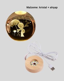 Resim Masif Ahşap Standlı 3d Küçük Prens Kristal Top Usb Gece Lambası S 
