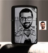 Resim Kişiye Özel Bay Doktor Karikatürlü Benzinli Siyah Metal Çakmak - N11.1358 