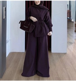 Resim Olla Collection Keten Gömlek Pantolon Takım - Bordo 