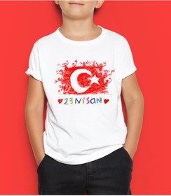 Resim BB T SHIRTS 23 Nisan Özel Dijital Bask Türk Bayraklı Beyaz Çocuk T-shirt 