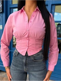 Resim WeShaya Pembe Polyester Pamuk Parçalı Gömlek Pembe 
