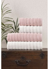 Resim 4 Lü Dalga Serisi Banyo Havlu Seti 70 140 Ve 50 90 Banyo Havlusu Pudra - Krem 